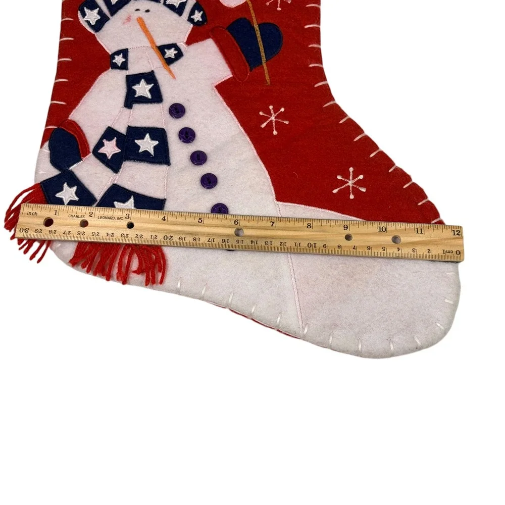 VTG 90s Patriotic Snowman Christmas Stocking Red Felt Americana Stars Stripes